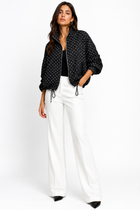 Polka Dot Bomber Jacket with Zipper and Drawstring