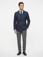 Lardini, chaqueta cruzada de algodón y lino chevron, azul