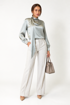 Malia Sage Green Satin Shirt with Scarf