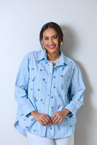 Camisa a rayas talla única con bordados a mano