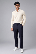 Pantalone Berwich Gessato "Spiaggia" in Misto Lana Stretch Blu Navy