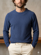 Maglia Kangra Girocollo in Cotone Blu Texture Bouclé