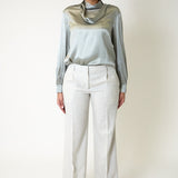 Malia Sage Green Satin Shirt with Scarf
