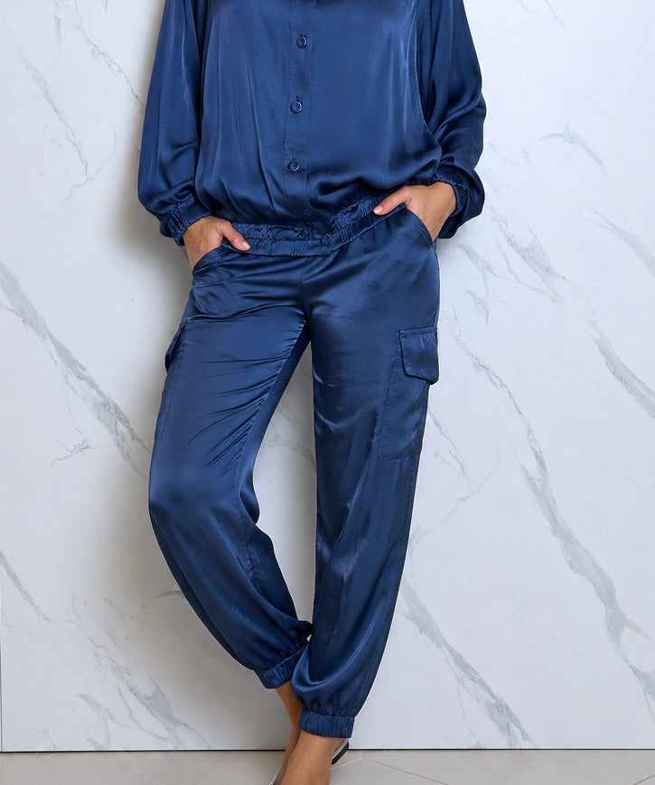 Satin hooded shirt