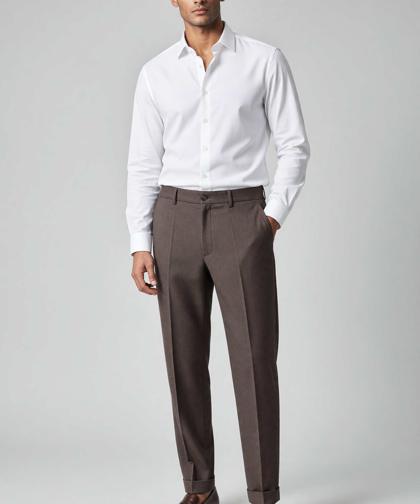 Berwich – Pantalone Sartoriale una Pinces in Misto Lana Stretch con Risvolto – Marrone Cioccolato