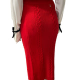 Slim red midi skirt