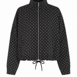 Polka Dot Bomber Jacket with Zipper and Drawstring