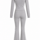 Completo grigio con Bande Laterali Giacca Zip e Pantalone Flare