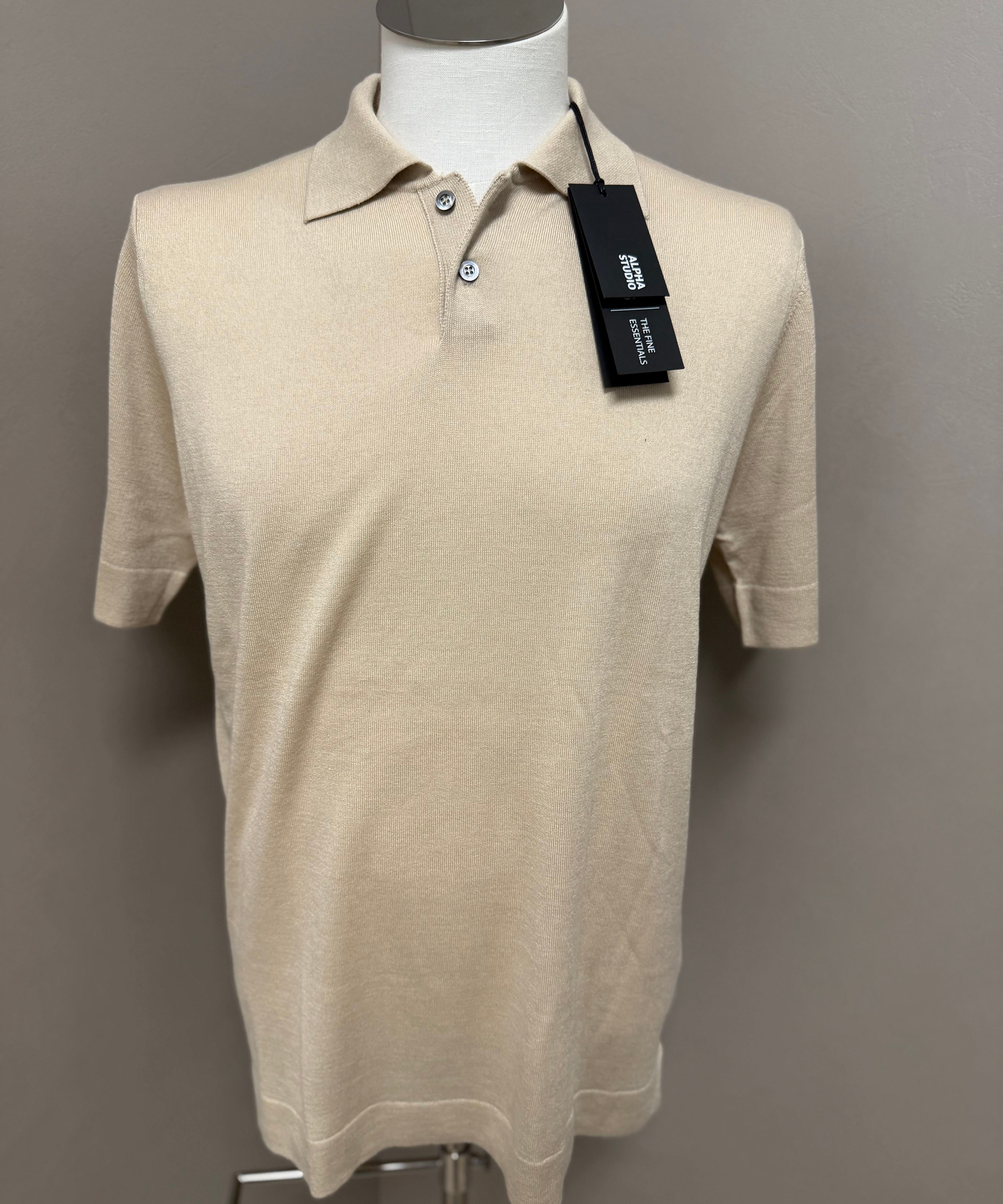 Alpha Studio Cashmere and Silk Polo Shirt in Beige