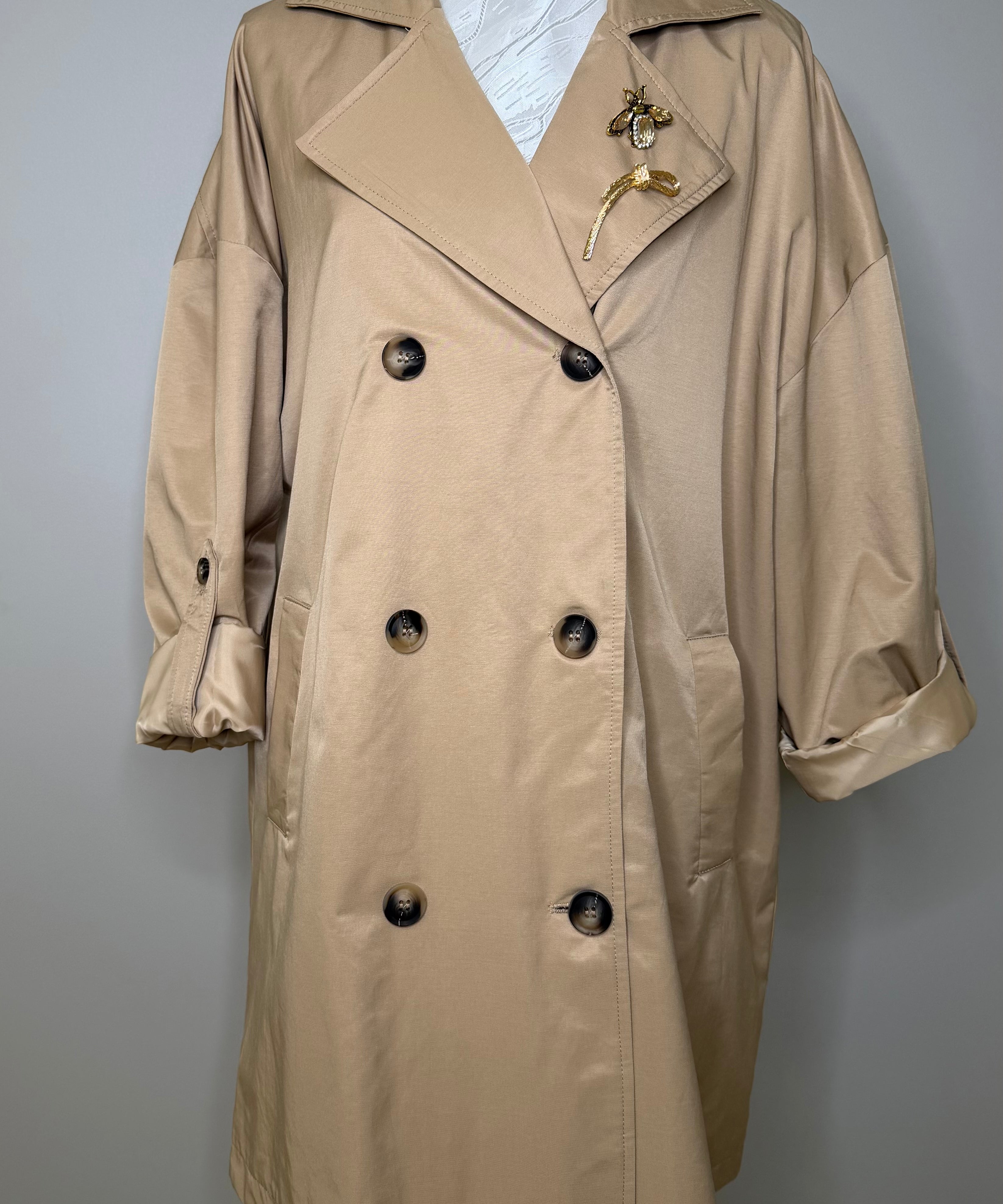 Beige Trench Coat with removable jewel pins