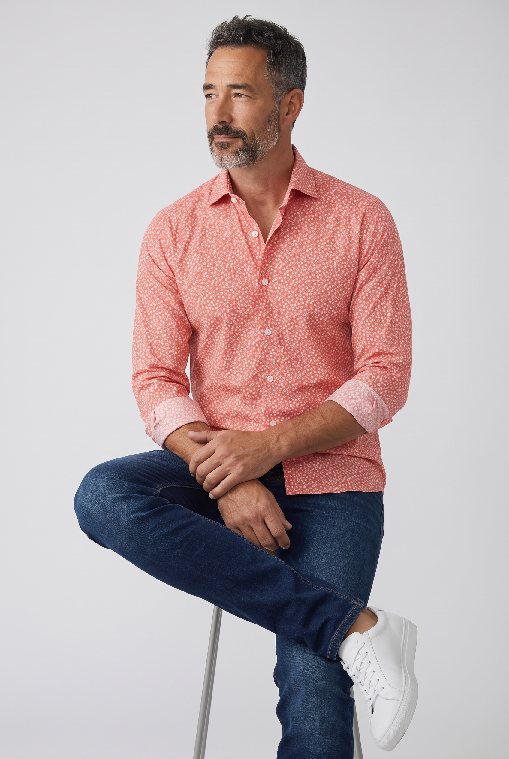 Camicia Uomo Sonrisa Fior di Cotone a Fantasia Floreale – Rosso Corallo, immagine 2