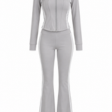 Completo grigio con Bande Laterali Giacca Zip e Pantalone Flare