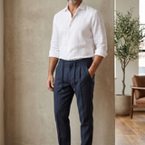 Pantaloni Lardini elasticizzati con coulisse grigio/blu in lino taglia M