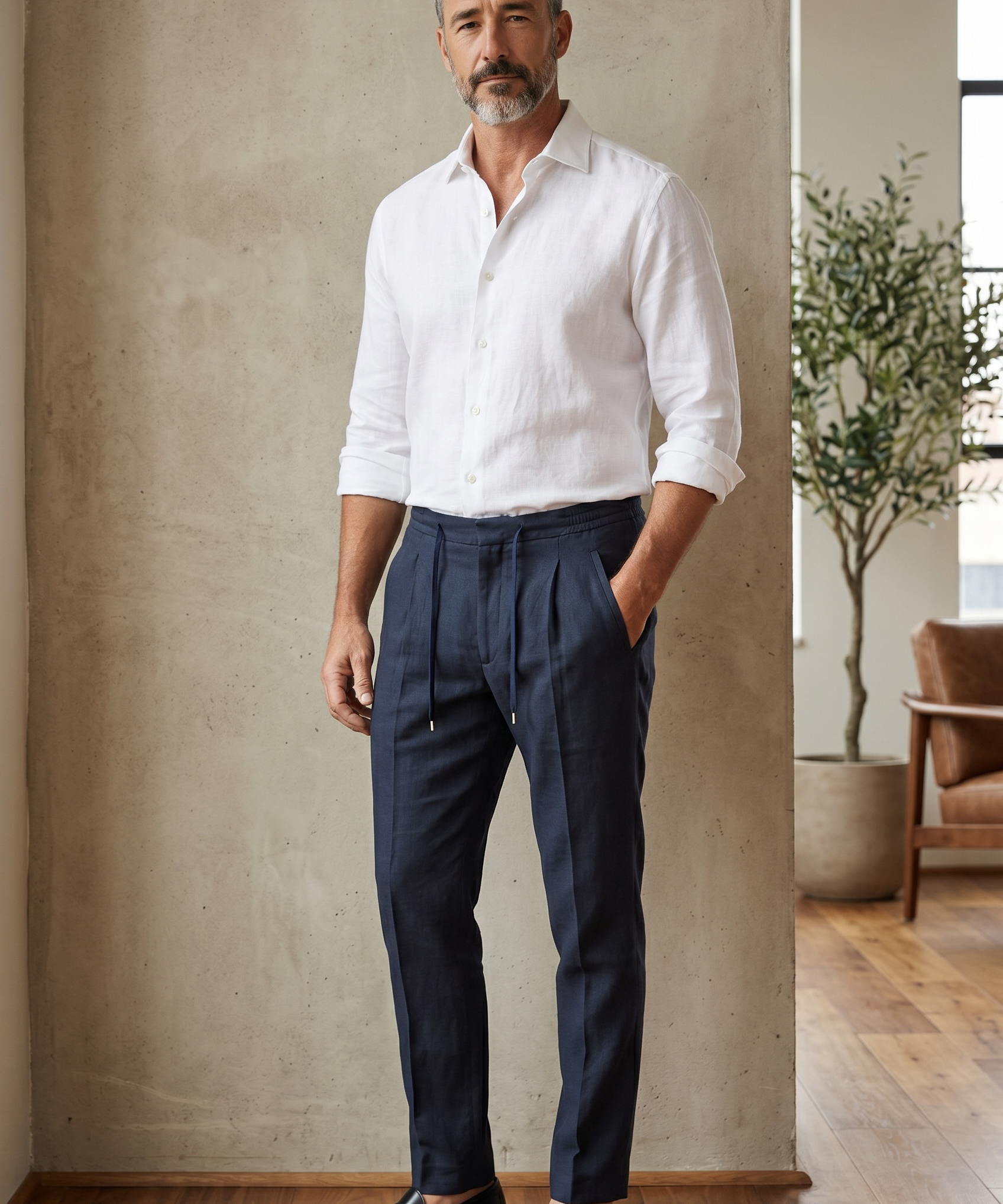 Lardini stretch drawstring trousers grey/blue in linen size M