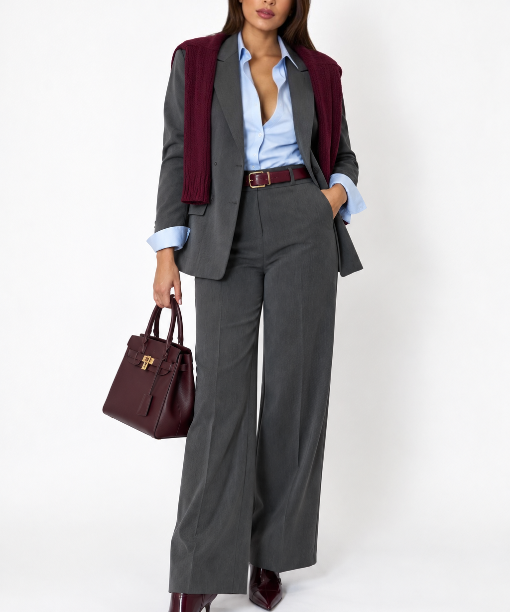 Completo Tailleur Materica Pantalone Wide Leg