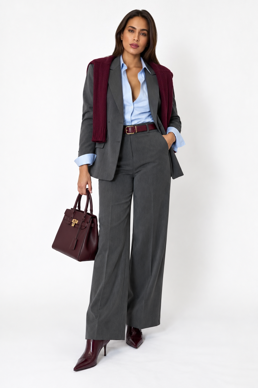 Completo Tailleur Materica Pantalone Wide Leg