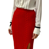 Slim red midi skirt