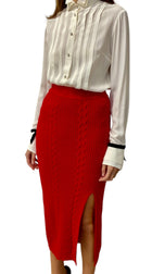 Slim red midi skirt