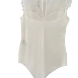 White Rinascimento bodysuit with lace and sheer tulle