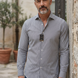 Camicia Barba Napoli "Culto" a Righe Bianco e Nero – 100% Cotone – Taglia XL (42)