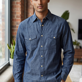 Camicia Lardini in Denim Chambray – Blu –
