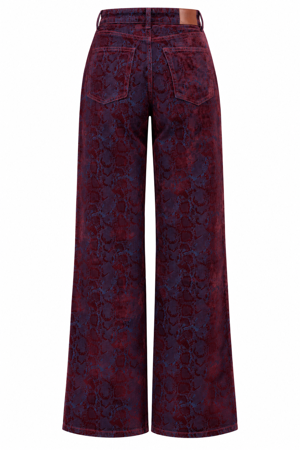 Jeans in Velluto Bordeaux Stampa Pitonata a Vita Alta Maglen, immagine 4