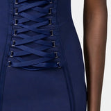 Crêpe stretch dress with criss-cross laces