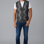 Alpha Studio – Gilet in Lana Merinos Extrafine con Motivo a Zig-Zag – Grigio Scuro, immagine 2