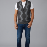 Alpha Studio – Gilet in Lana Merinos Extrafine con Motivo a Zig-Zag – Grigio Scuro, immagine 2