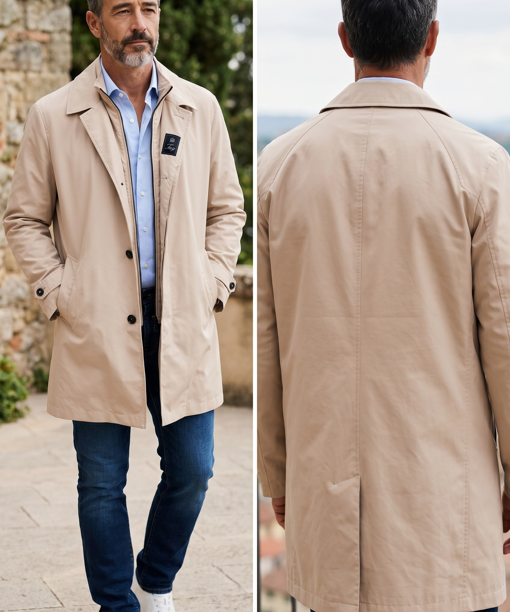 Fay Morning Coat - Technical Overcoat with Double Front - Cream/Beige, size XL