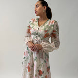 Completo Rosas -Blusa Peplum e Gonna Lunga Floreale