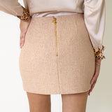Minigonna in Tweed Peach Rose con Cintura Gioiello Elisabetta Franchi, immagine 5