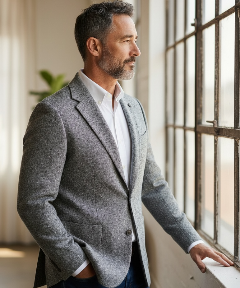 Lardini Pure Virgin Wool Jacket - Salt and Pepper Micro-Effect Texture