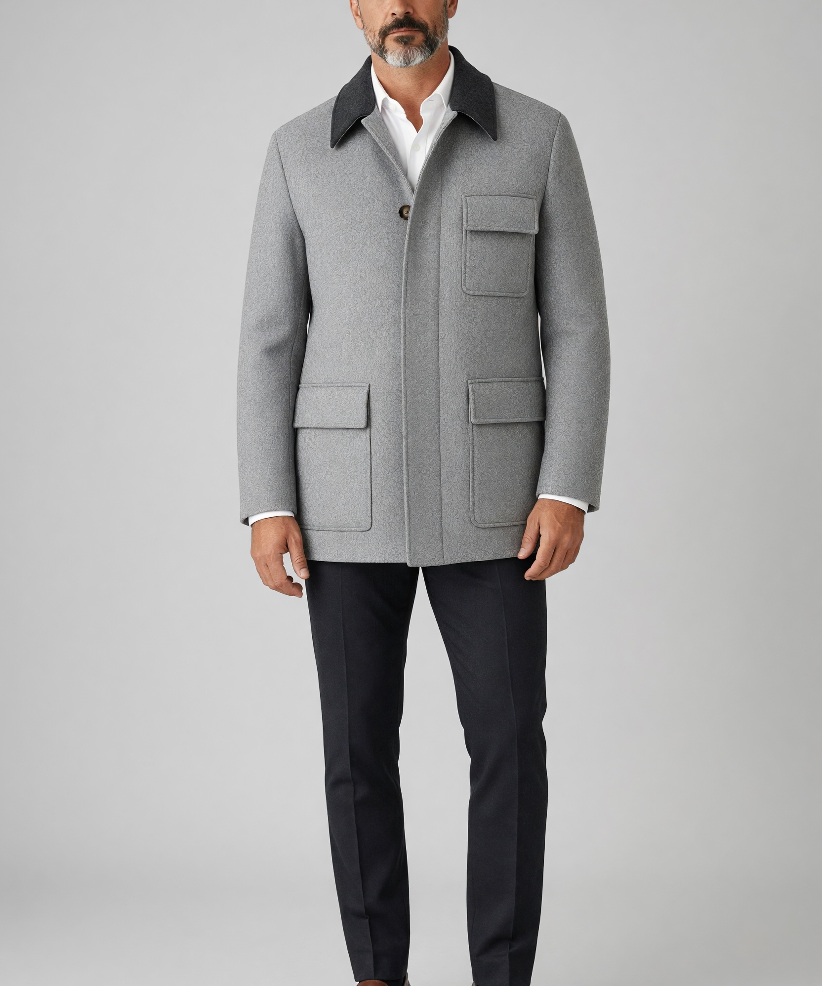 Lardini Giaccone Field Jacket in Pura Lana Loro Piana Grigio