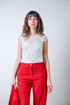 White Rinascimento bodysuit with lace and sheer tulle