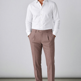Briglia 1949 – Pantalone Sartoriale "Easy" con Pinces in Misto Lana – Marrone Malva/Tortora