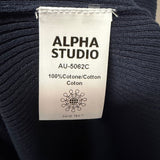 Alpha Studio Ribbed Blue Cotton T-Shirt – Size 50