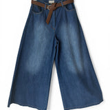Jeans palazzo donna con cintura pantalone denim vita alta ampio