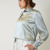 Malia Sage Green Satin Shirt with Scarf