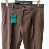 Berwich – Pantalone Sartoriale una Pinces in Misto Lana Stretch con Risvolto – Marrone Cioccolato