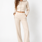 Completo Donna Felpa Crop e Pantalone Palazzo Beige