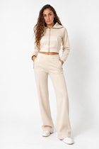 Completo Donna Felpa Crop e Pantalone Palazzo Beige