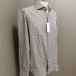 GHR – Camicia Uomo a Righe Verticali in Cotone – Marrone e Bianco, immagine 8