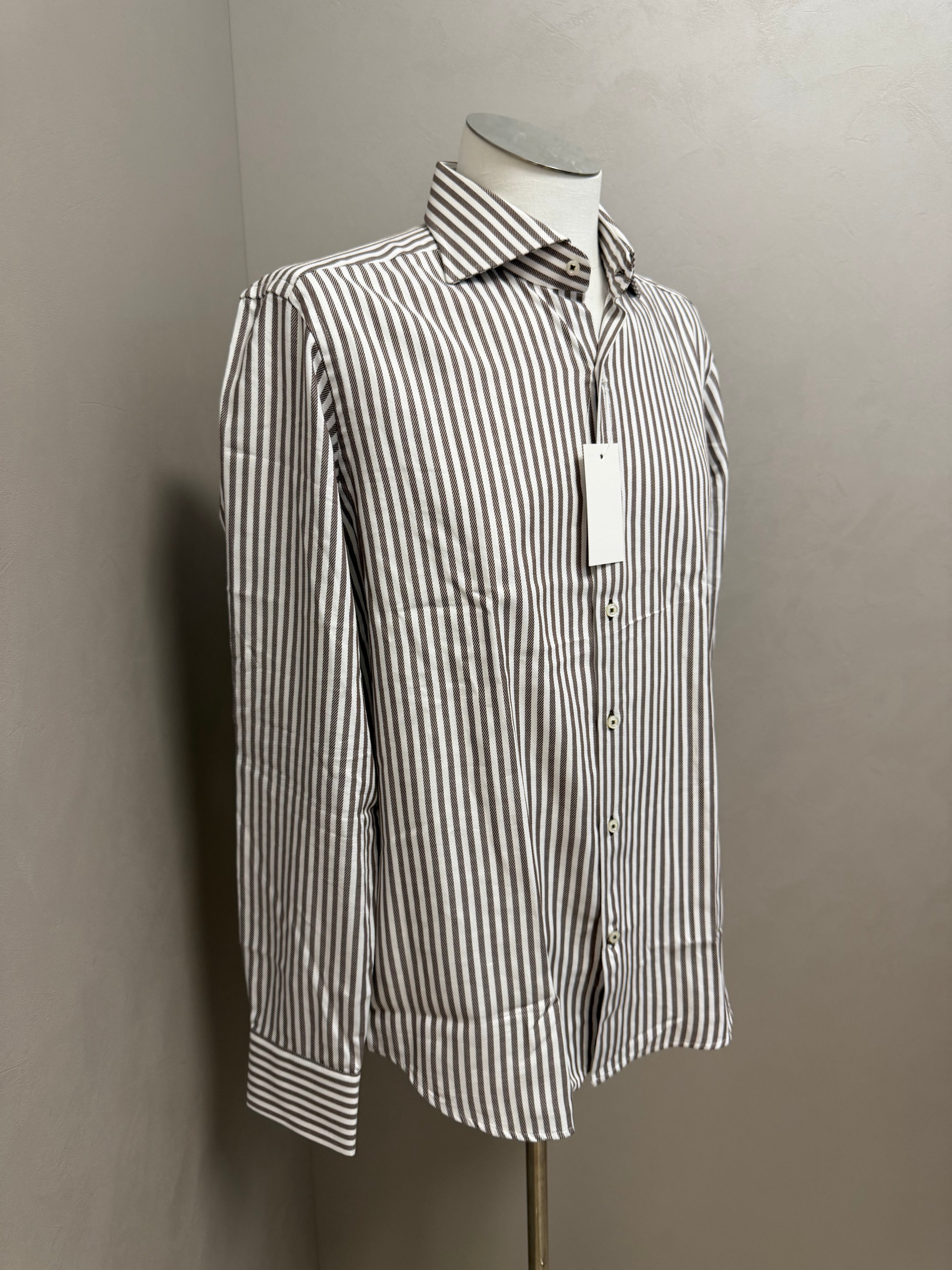 GHR – Camicia Uomo a Righe Verticali in Cotone – Marrone e Bianco, immagine 8