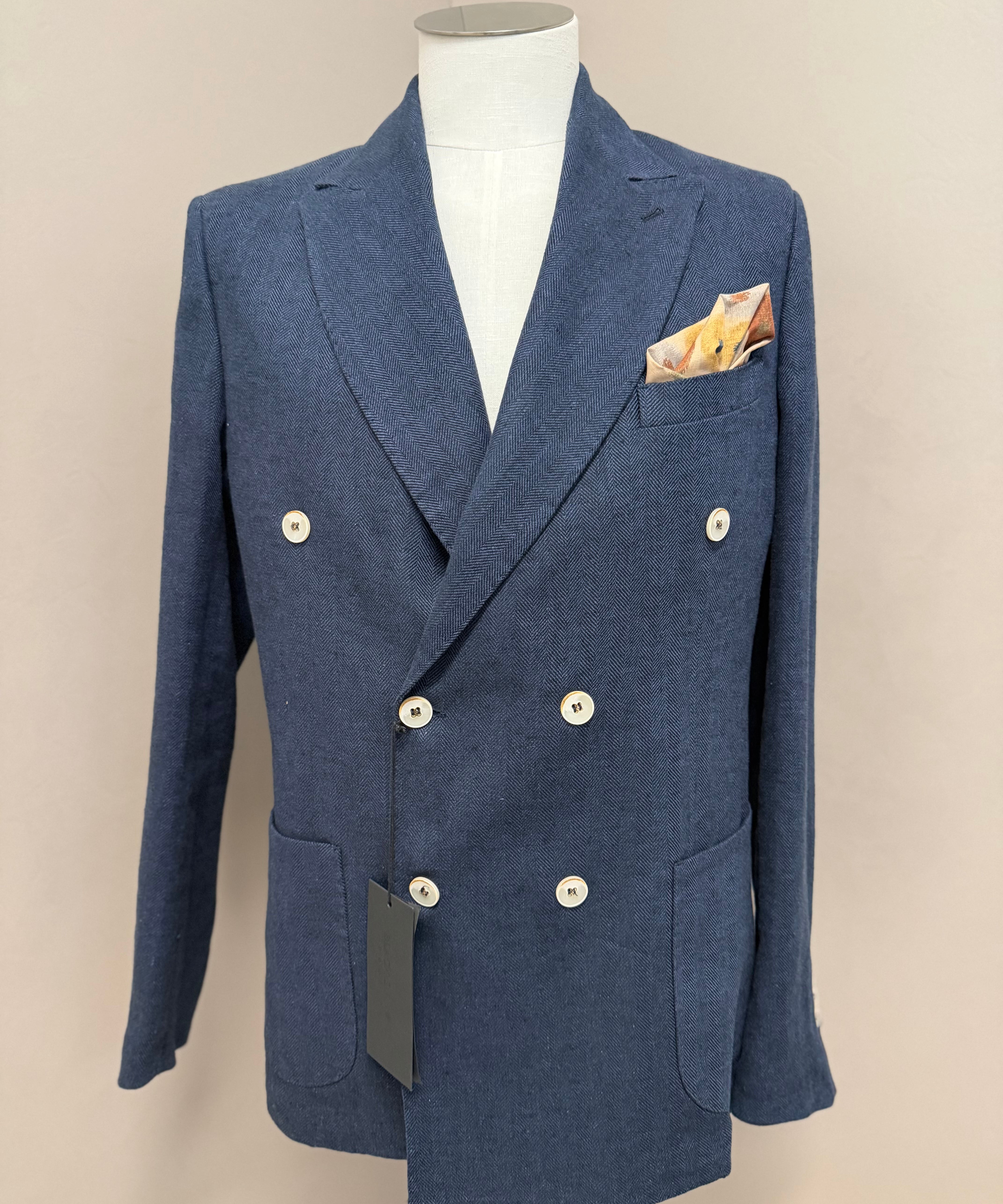 Black Diamond Couture Double-Breasted Jacket – Blue Herringbone