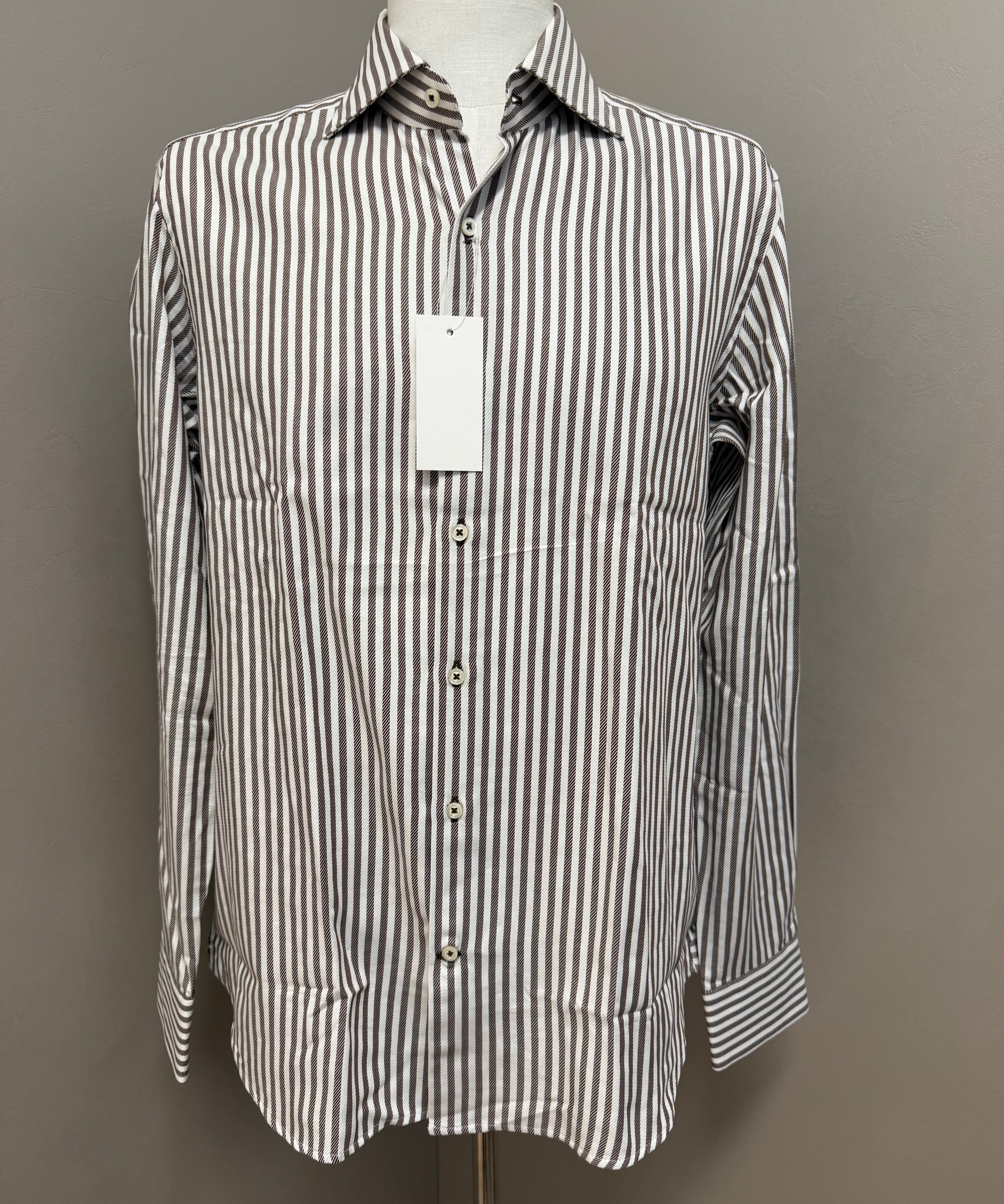 GHR – Camicia Uomo a Righe Verticali in Cotone – Marrone e Bianco, immagine 2