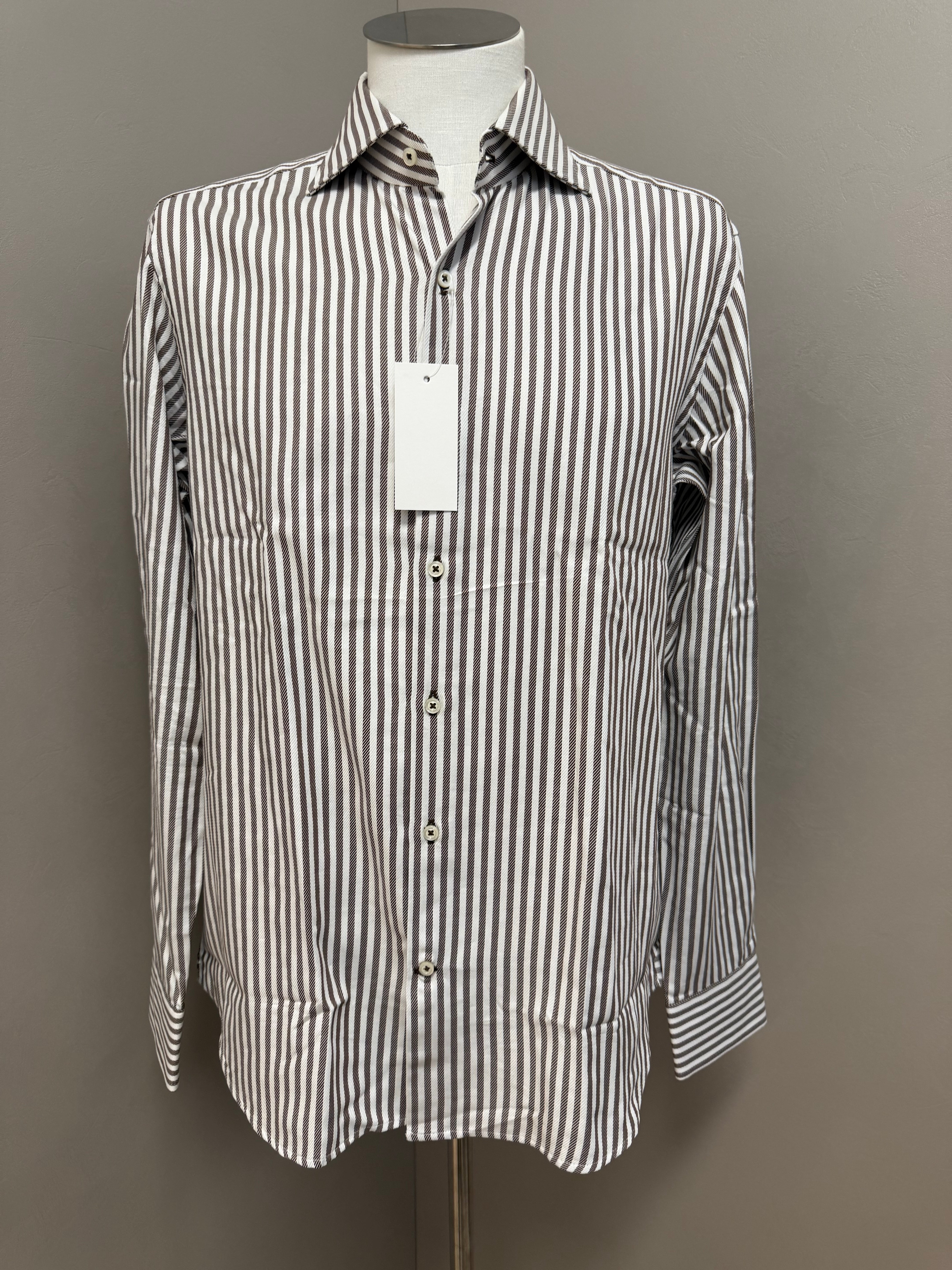 GHR – Camicia Uomo a Righe Verticali in Cotone – Marrone e Bianco, immagine 2