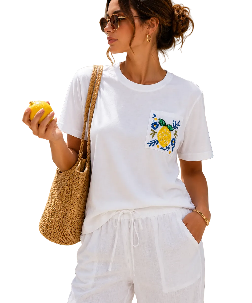 Lemon T-shirt with Embroidered Pocket