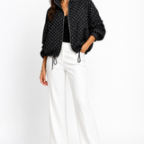 Polka Dot Bomber Jacket with Zipper and Drawstring