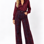 Jeans in Velluto Bordeaux Stampa Pitonata a Vita Alta Maglen